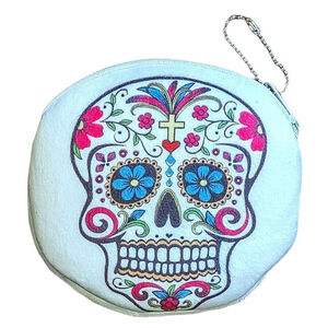 White Sugar Skull Zippered Coin Purse